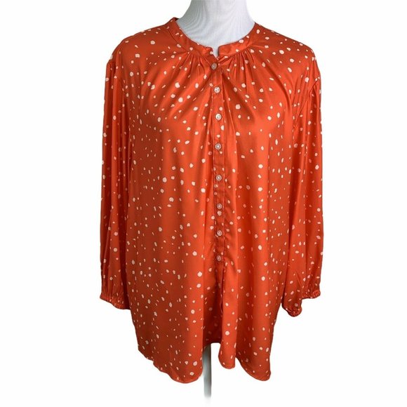 Tendency Red Long Sleeve Relaxed Fit Button Up Top - Picture 1 of 10